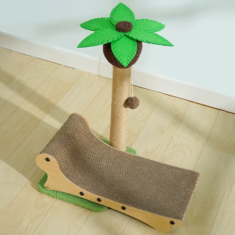 Wooden beach chair cat climbing frame with a hemp mat seat and integrated scratch board.