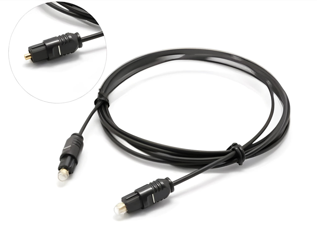 OD2.2mm digital audio fibre optical cable with TOSLINK connectors on a white background.