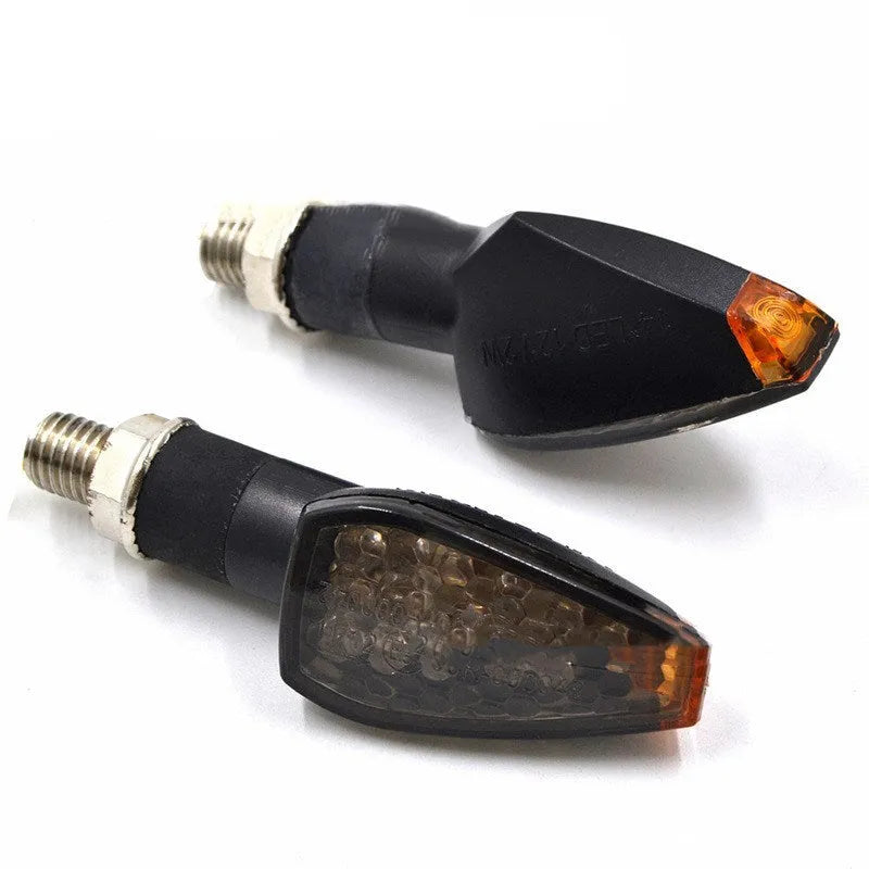 Motorcycle turn signal with 14 LEDs black smoked shell and amber yellow lens