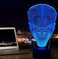 3D LED table lamp with acrylic base showing colourful gradient lighting, remote control, and USB cable