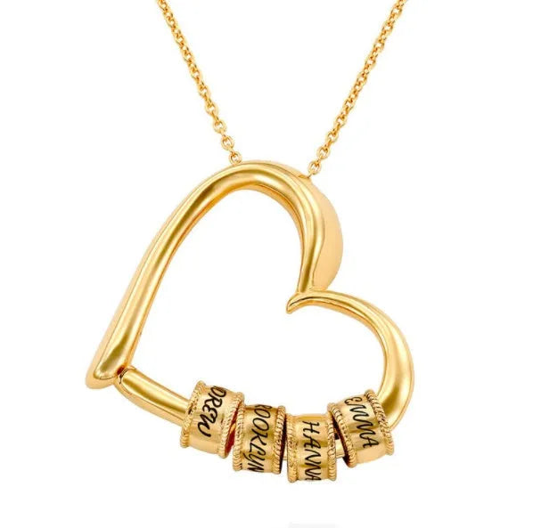 Personalized heart necklace for women with custom name lettering beads, alloy box chain, 51-80cm, silver gold rose gold