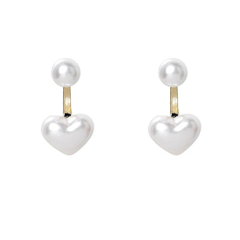 Heart-shaped alloy stud earrings with electroplated finish and artificial gem inlays in Korean style