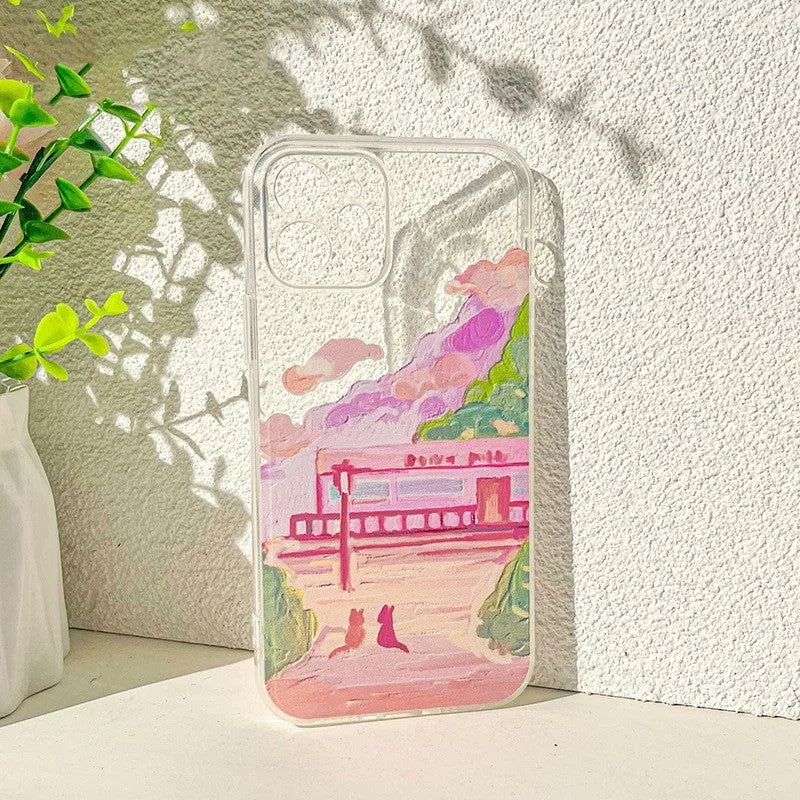 Soft silicone mobile phone case with a two-cat cartoon design for Apple iPhones