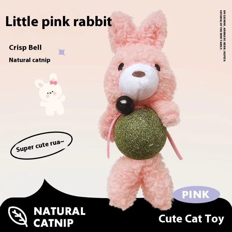 Brown Bear plush cat toy with a bell and catnip ball, measuring 15cm high.