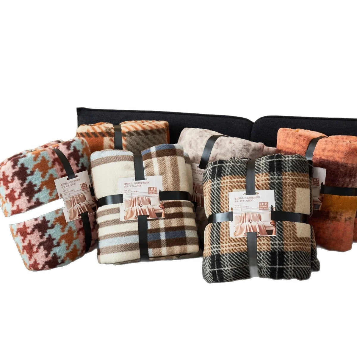Polyester antique plaid thickening throw blanket in orange geometric pattern for home leisure
