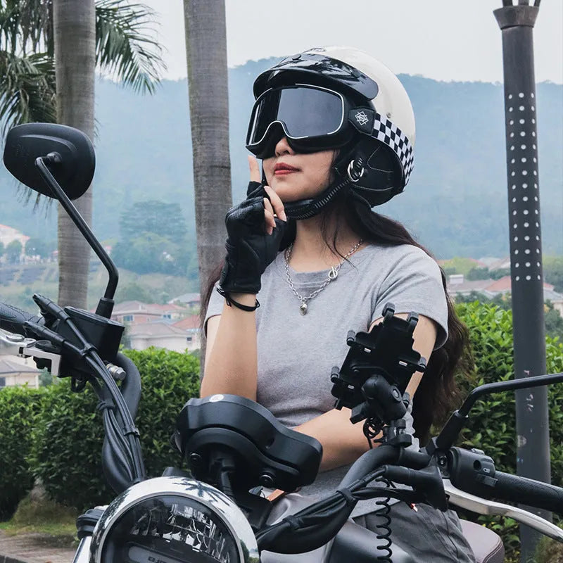 Retro biker-style motorcycle helmet in cement grey colour with ABS shell construction.