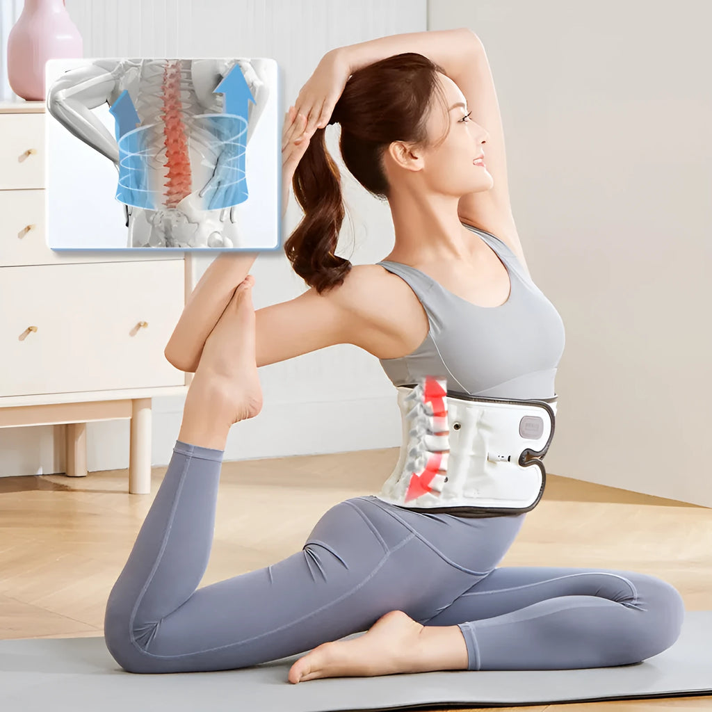 Automatic inflation lumbar disc correction waist supporter in PU material on a white background.