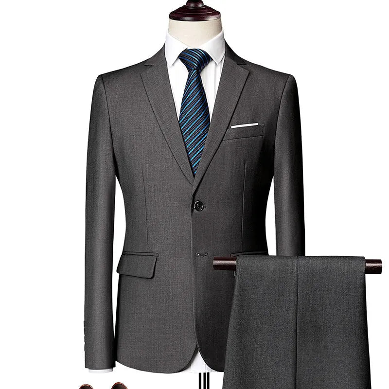 Men's Business Casual Suit Two-Piece Set in Polyester with Loose Fit Available in Multiple Colours and Sizes M-5XL for Spring and Autumn Wear