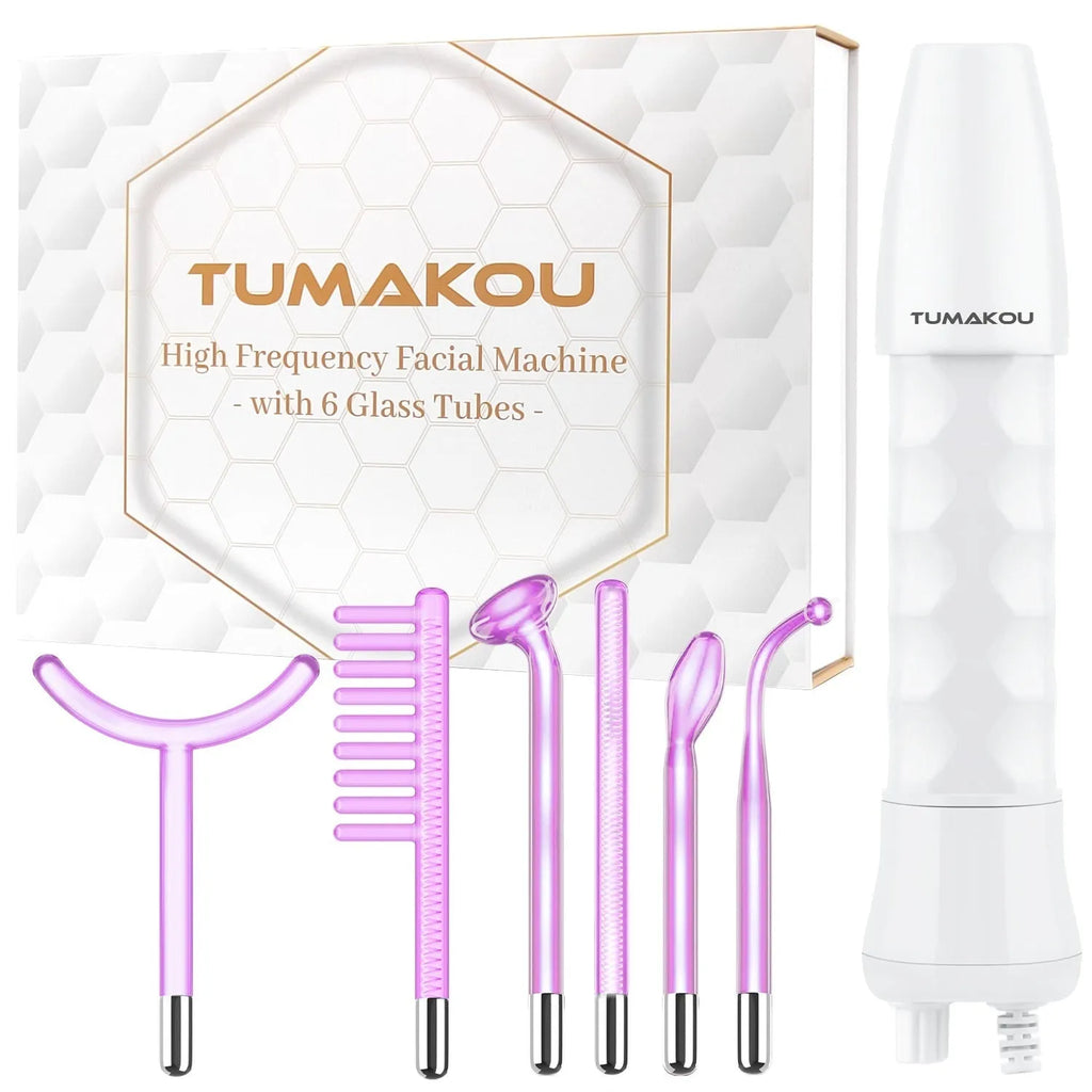 Purple high-frequency electrotherapy beauty instrument with six accessory heads for commercial facial treatments