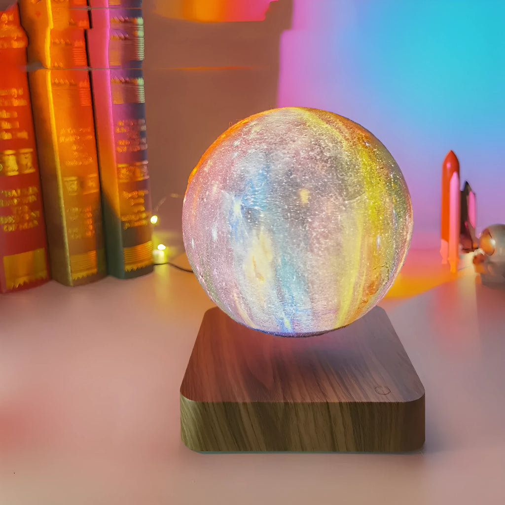 Magnetic levitation galaxy decorative light with rotating moon lamp on circular base