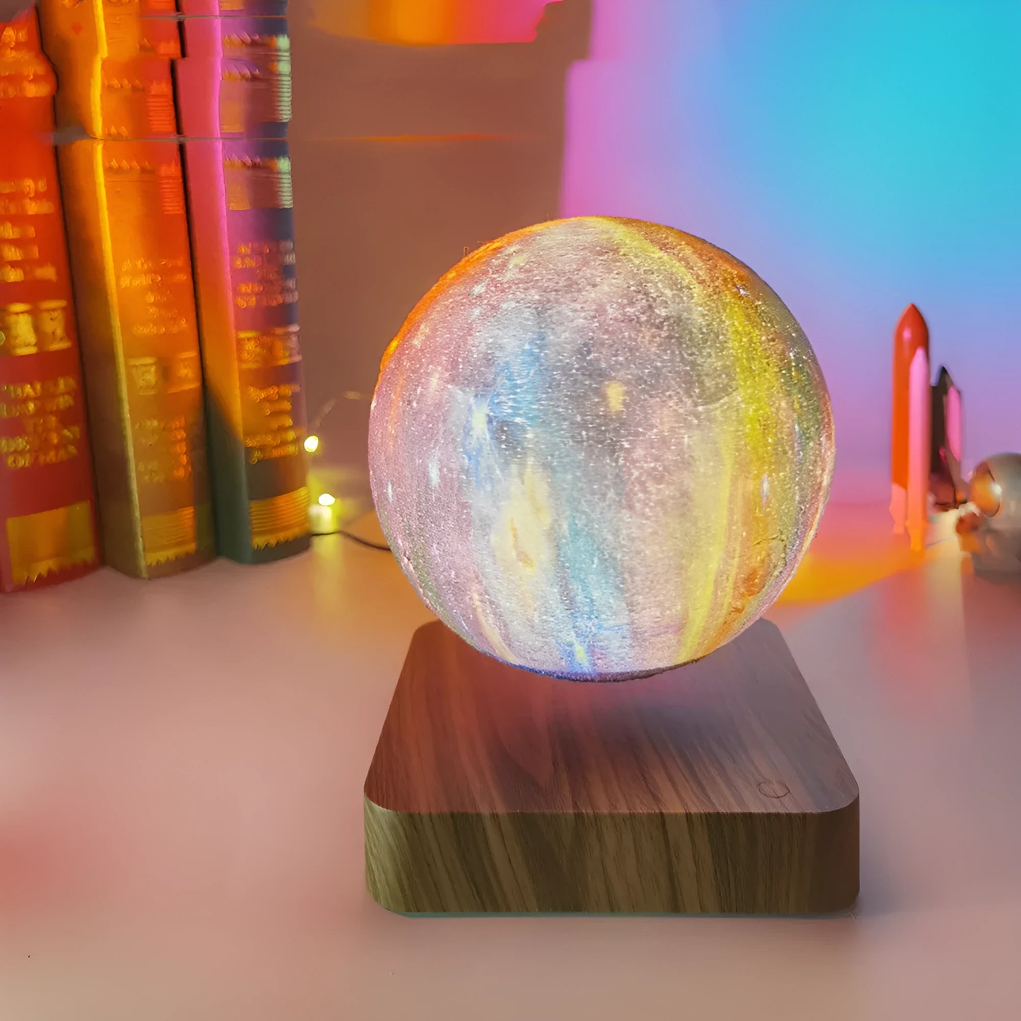 Magnetic levitation galaxy decorative light with rotating moon lamp on circular base