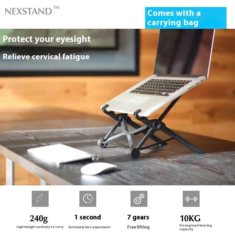 Sagacious black portable folding computer bracket with adjustable height and carrying case