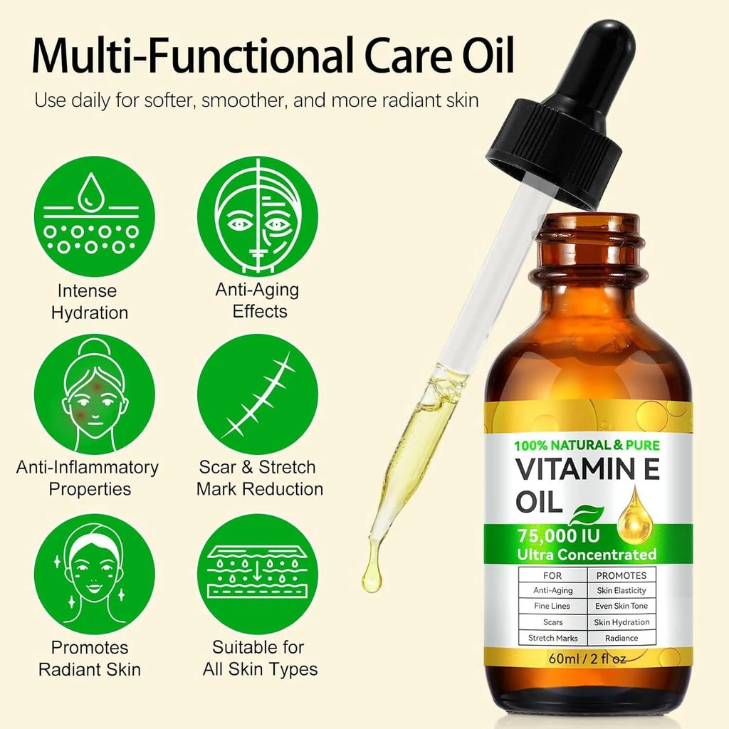 Vitamin E oil 60ml cosmetic skincare oil single bottle for face hair nails body