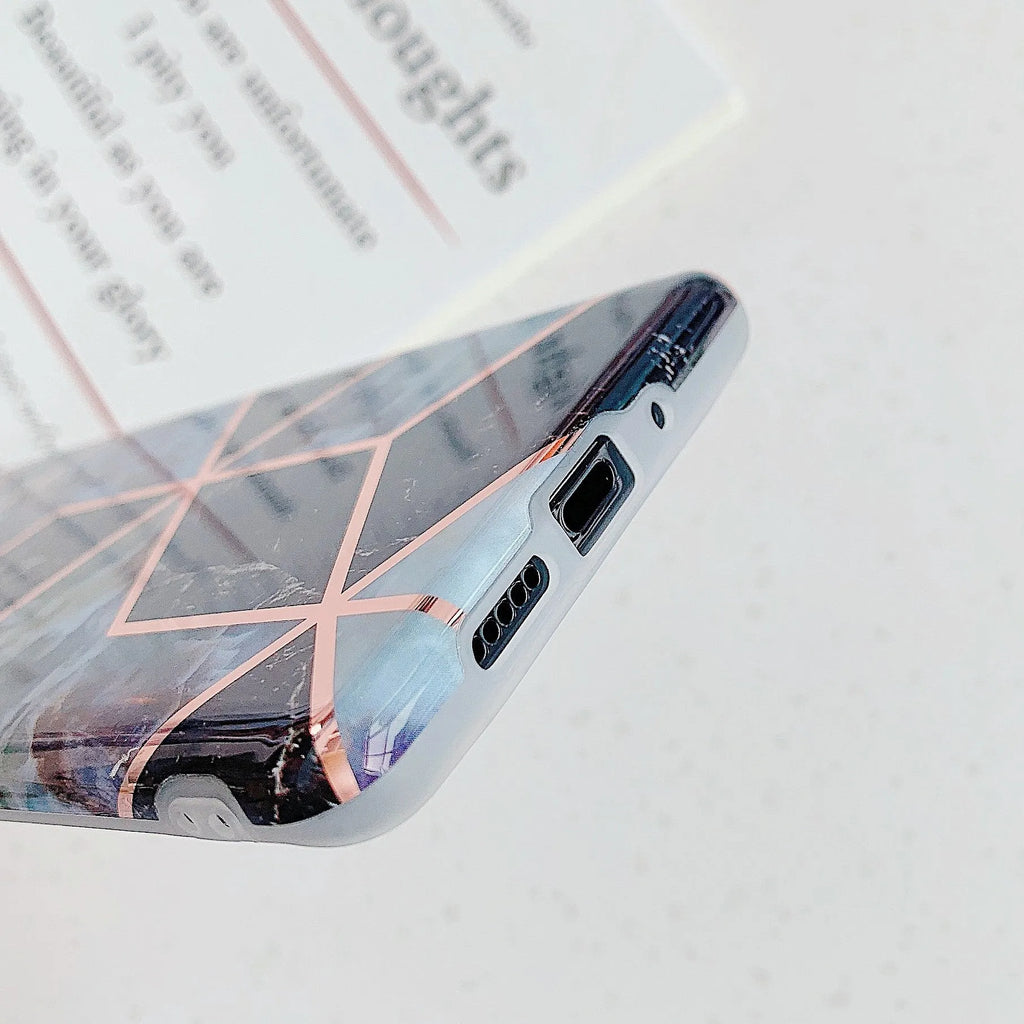 Electroplated marble phone case for Huawei and Samsung smartphones in multiple colour options