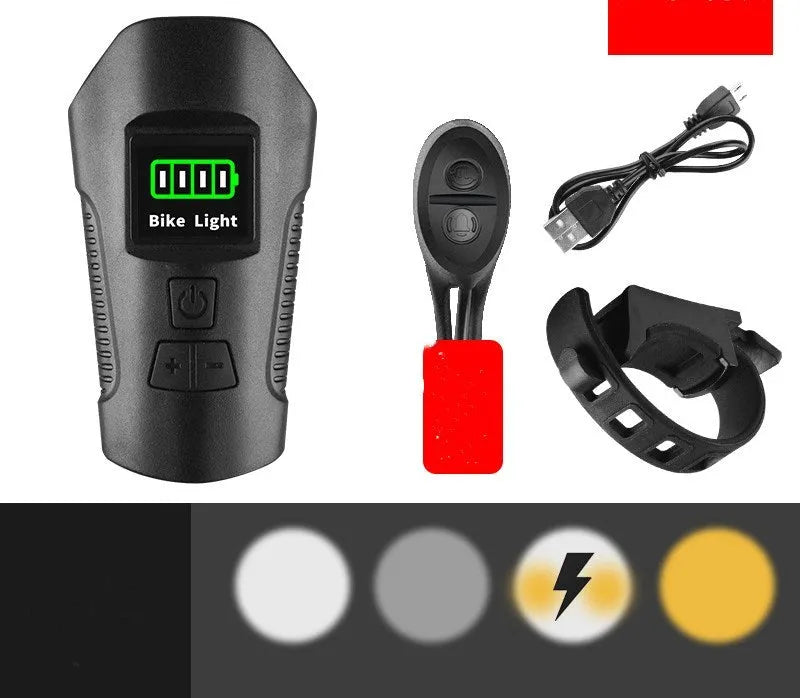 Strong LED bicycle front light with T6 wick, 350 lumens, USB rechargeable, ABS body, colour Black Blue