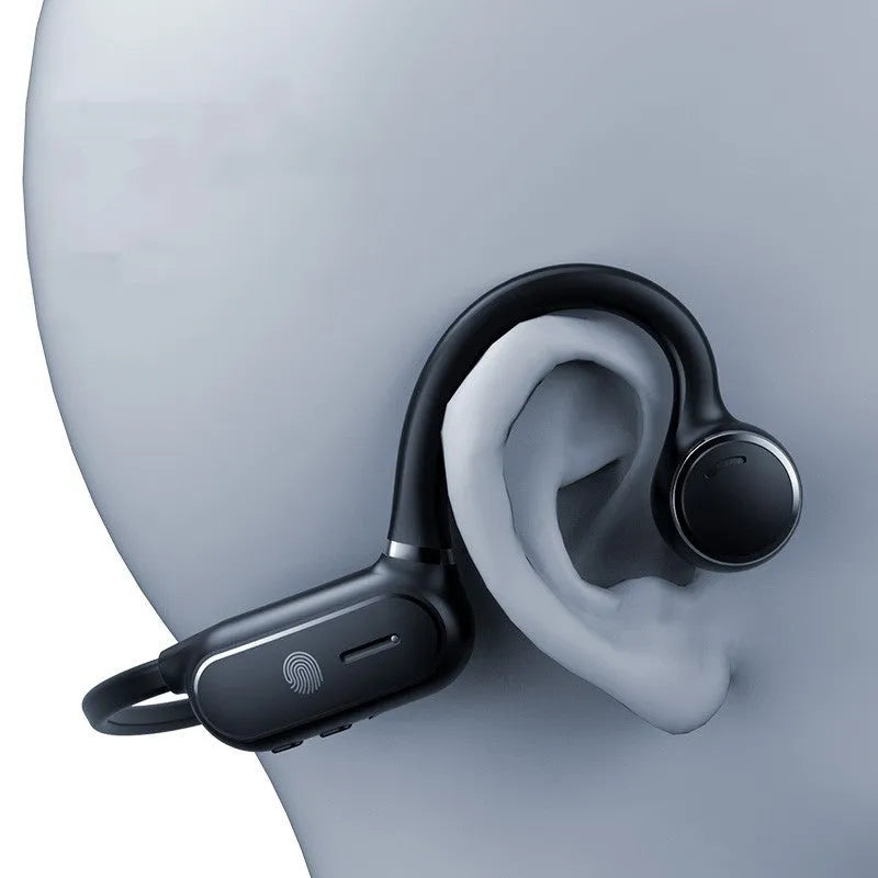 Black or white air conduction Bluetooth wireless earphones with ear-hook design and touch controls