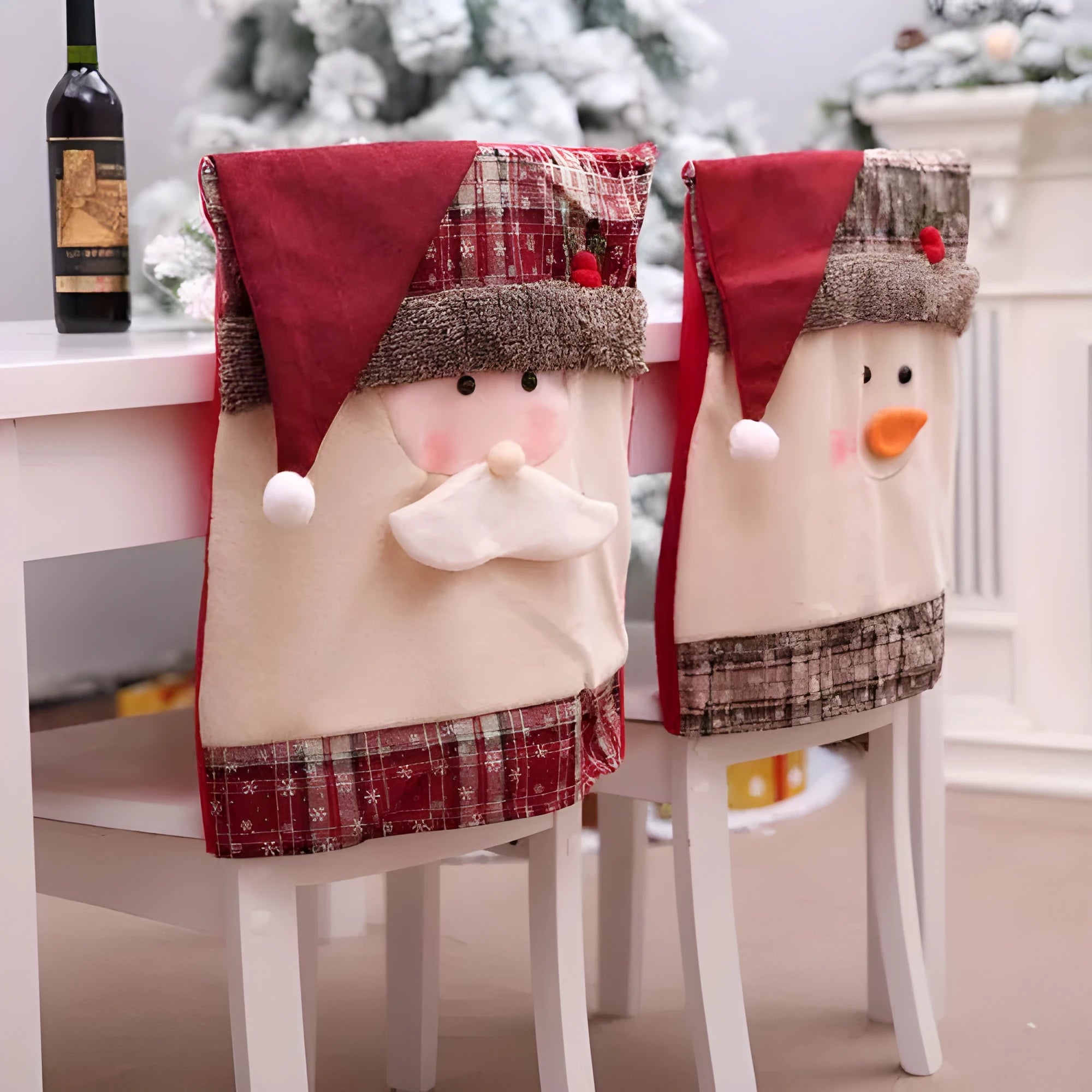Christmas chair covers set with Santa Claus and Snowman designs for dining chairs measuring 51 by 48 centimetres