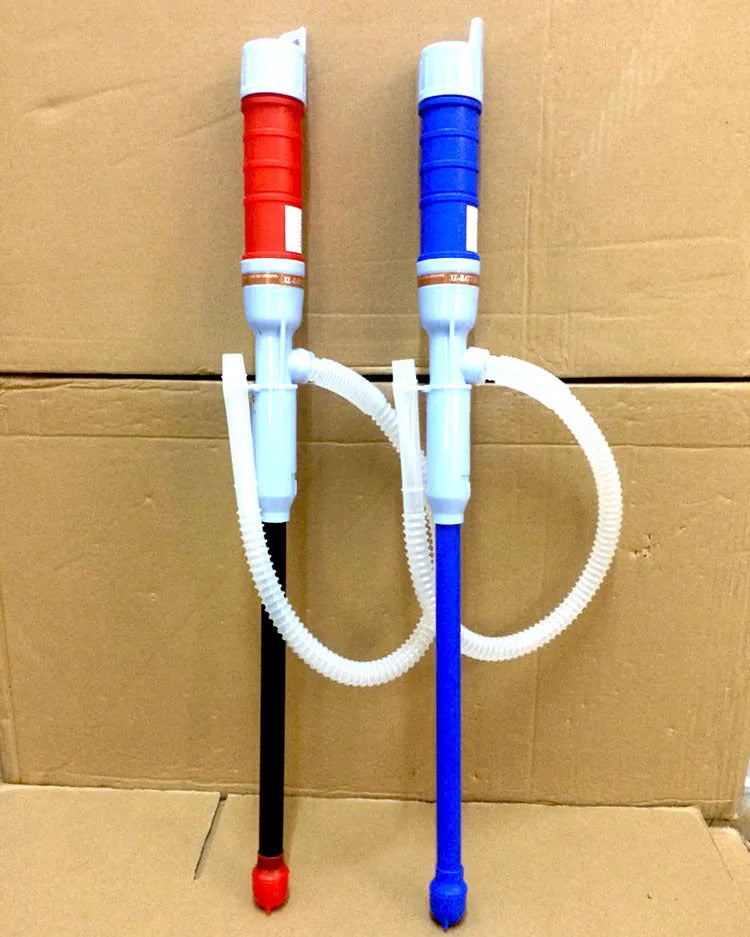 Manual fuel transfer siphon pump in blue or red colour made of PP material