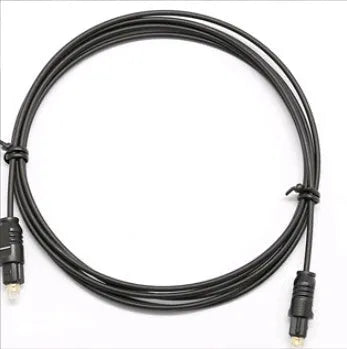 OD2.2mm digital audio fibre optical cable with TOSLINK connectors on a white background.