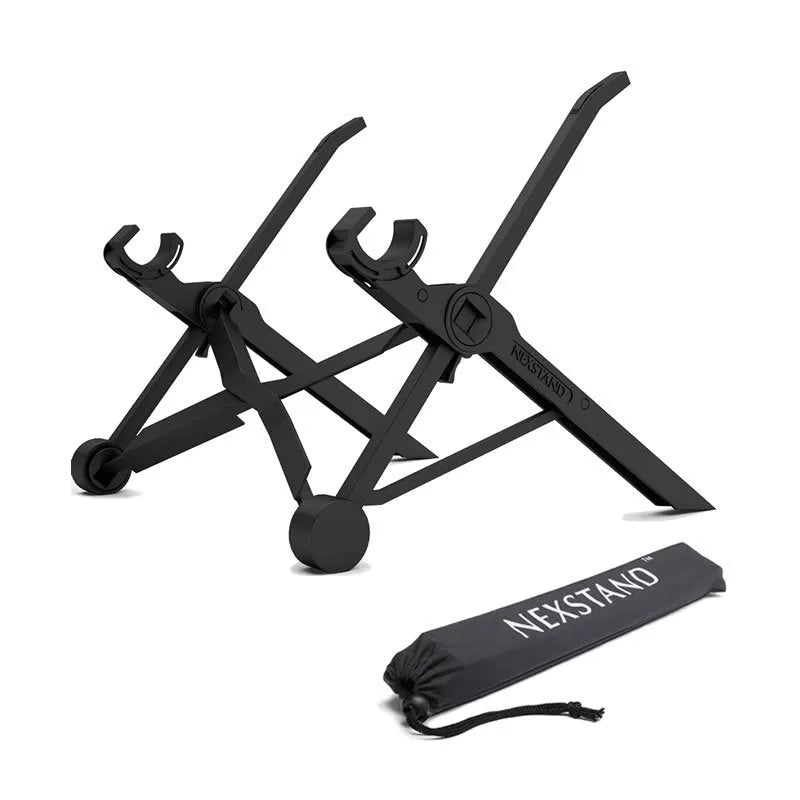 Sagacious black portable folding computer bracket with adjustable height and carrying case
