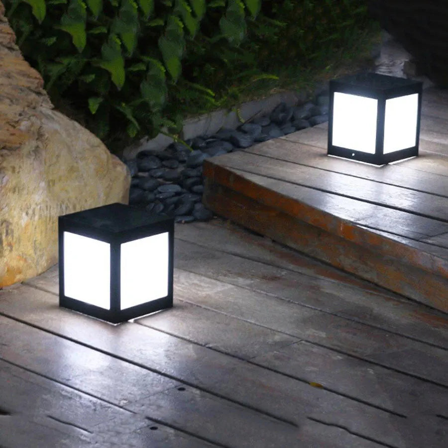Solar garden lights with LED bulbs and solar panel for outdoor landscape illumination