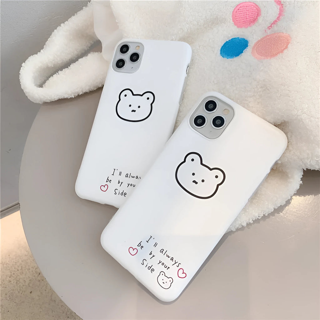 Soft silicone iPhone case with a printed Korean bear cartoon design on the back.