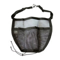 Black car bag mesh storage hanging bag, 25x16.5x3.8cm, nylon and mesh material, hanging on a car seat back.