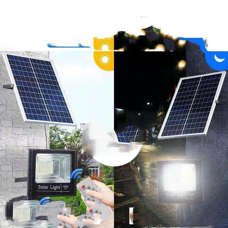 Black solar garden light with solar panel and LED illumination for outdoor use
