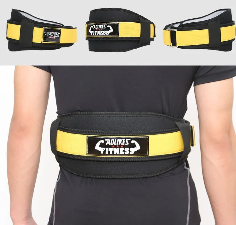 Nylon fitness weightlifting waistband in black, red or yellow available in sizes L, M, XL