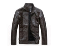 Washed PU leather biker jacket in Black, Coffee or Khaki, sizes L to 5XL with polyester lining
