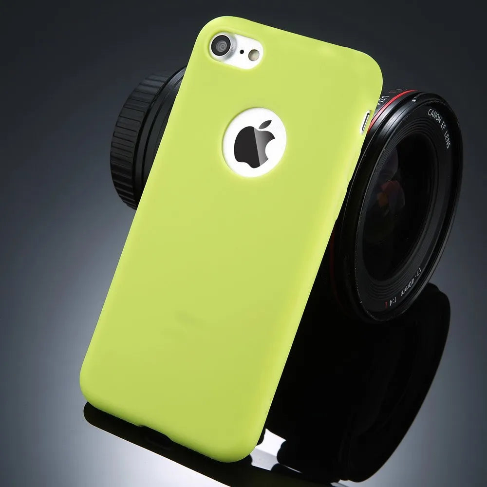 Candy colour soft silicone TPU back cover case for iPhone on a table