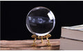 Solar system 3D engraving inside clear K9 crystal ball on a wooden stand