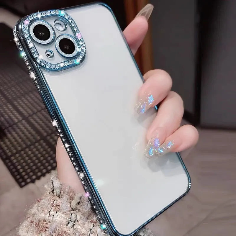 Luxurious rhinestone mobile phone case for iPhone in rose gold, all-inclusive TPU silica gel design