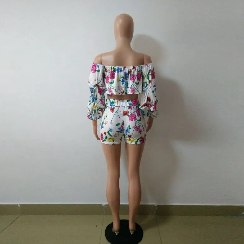 Women's two-piece lounge set with digital print pattern and fuzzy long sleeves with matching shorts