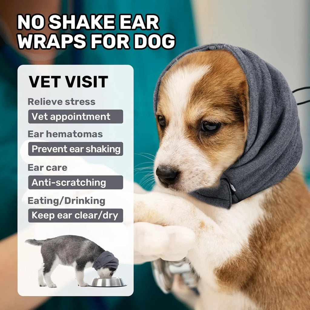 Dog calming hoodie ear wraps adjustable noise protection gray purple sizes L M S