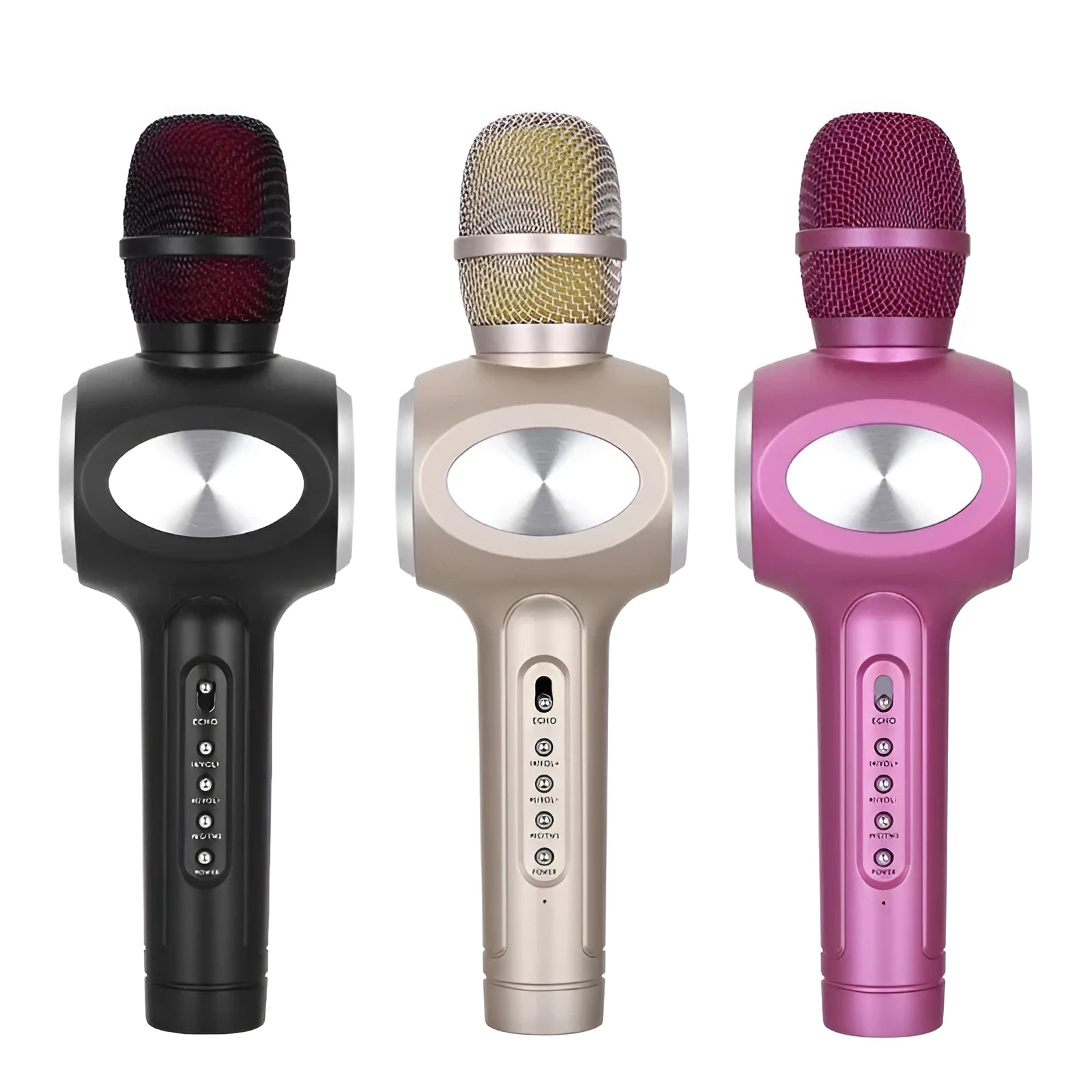 Yaerjia E108 black portable karaoke microphone with built-in speakers and echo effects