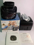 Black wrist sphygmomanometer blood pressure monitor with ABS plastic casing and USB power capability