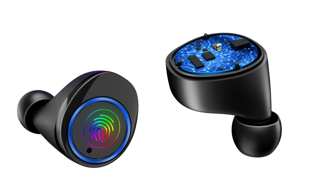 Black X11 Bluetooth wireless earbuds with a matching charging case and assorted silicone ear tips.