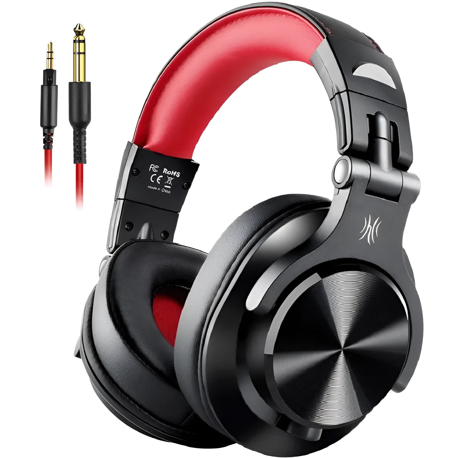 OneOdio black and red studio monitor headphones with over-ear cups and 40mm speaker drivers