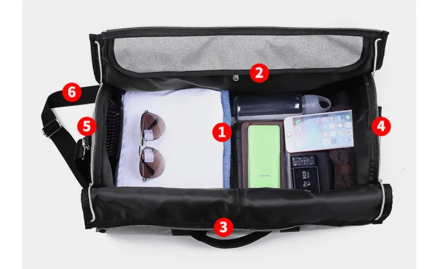 Medium cylinder-shaped travel bag in Oxford cloth with zipper opening, shown in black colour option