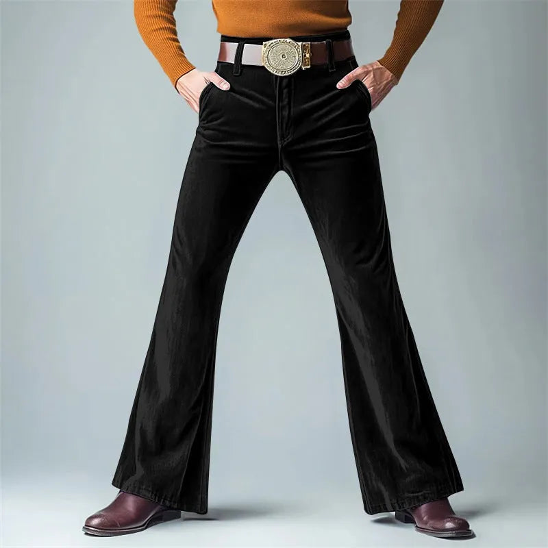 Men's gold velvet slim flared suit trousers in multiple colours for banquet and light business occasions