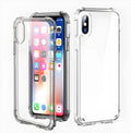 Transparent shockproof TPU case for iPhone on a table, showing clear design and back cover style.