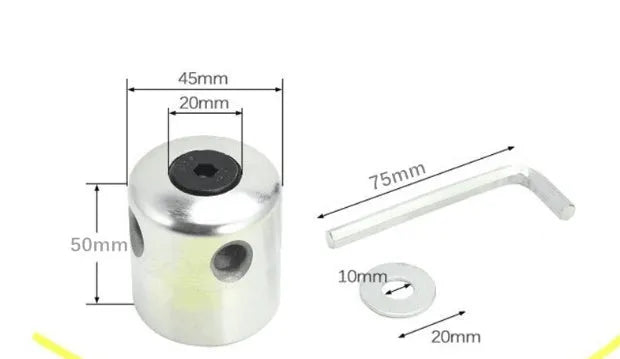 Silver aluminium grass head with four light yellow square grass rope strands and installation wrench