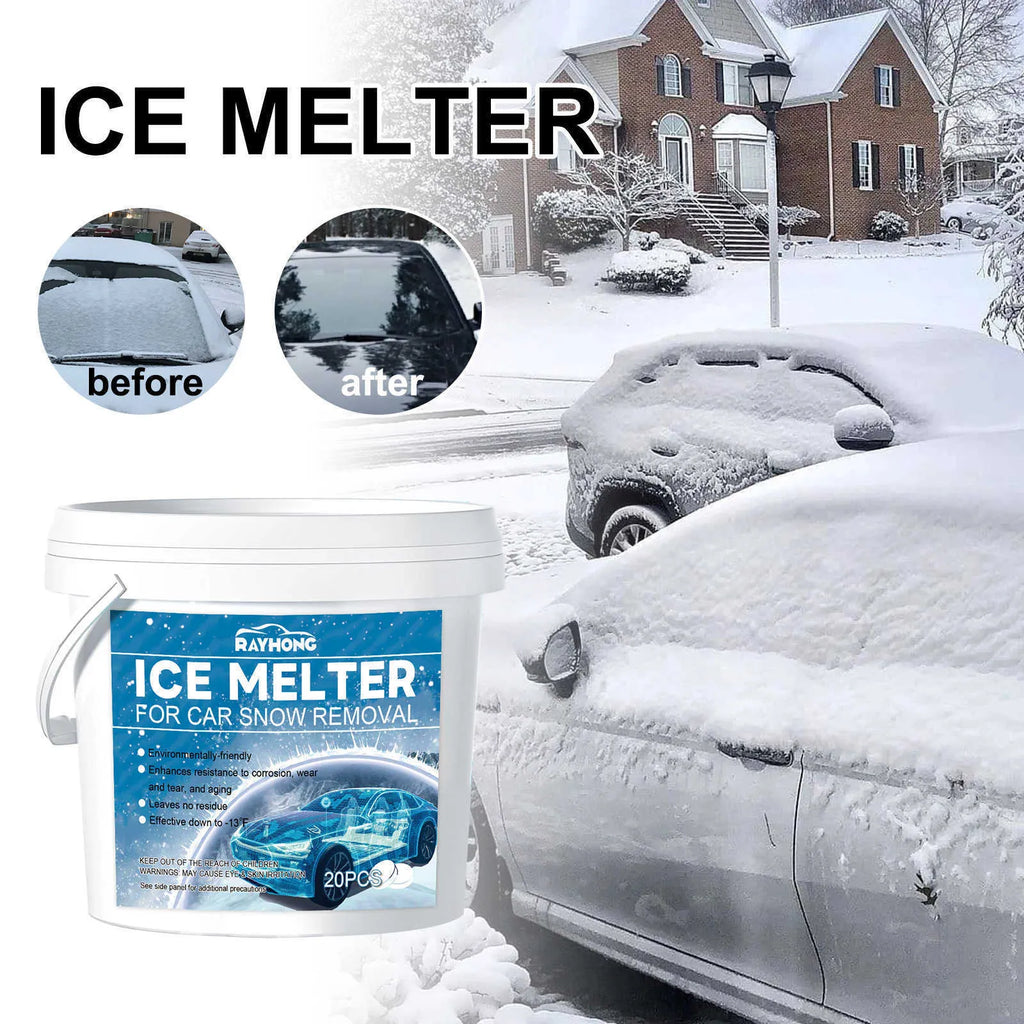 Car deicing effervescent tablet 12.7 cm by 12 cm pack of 20 for snow and frost removal