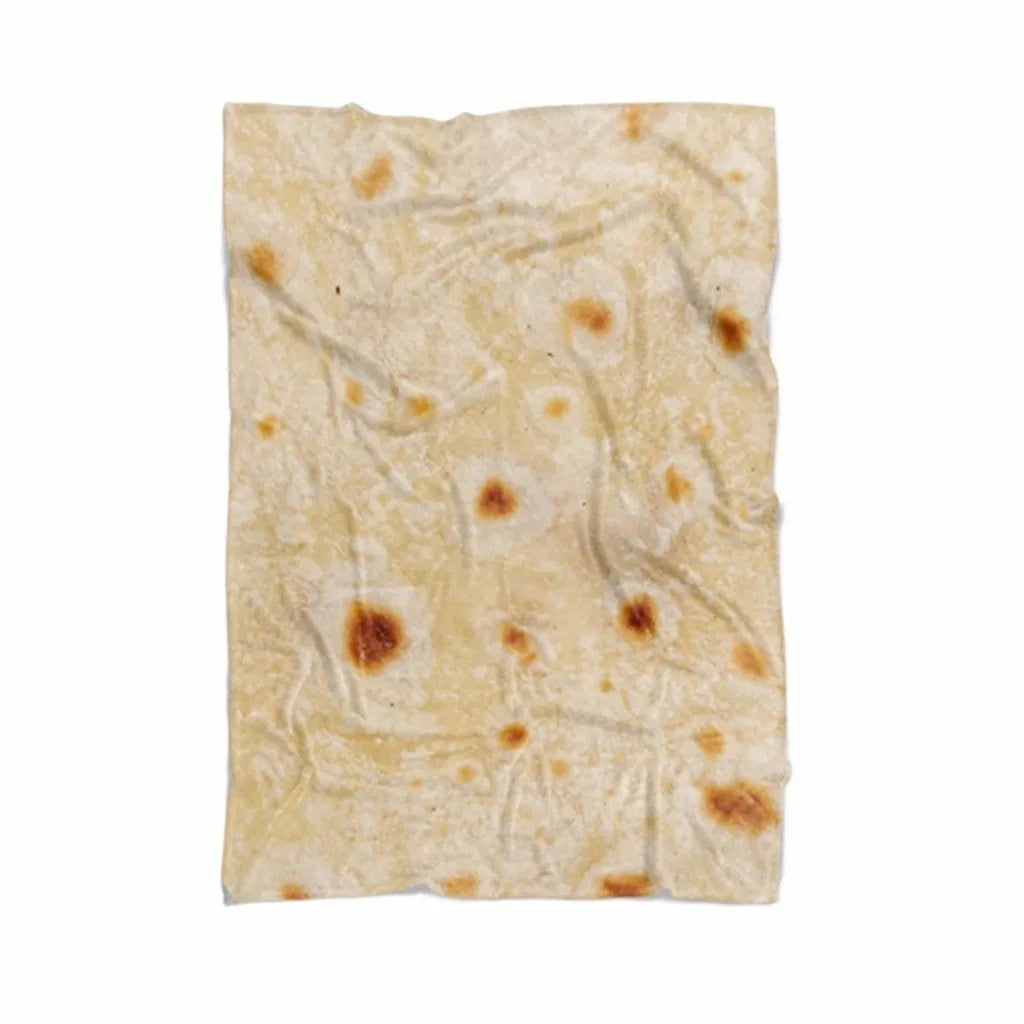 Round coral fleece burrito blanket with printed design on soft flannel fabric.