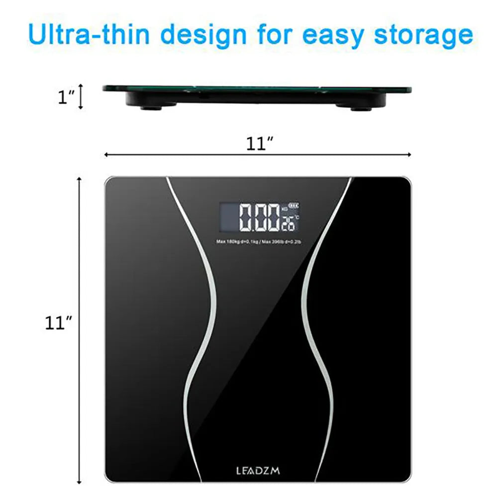 Matte black electronic body scale with digital display showing weight measurement