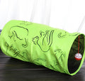 Foldable cat toy tunnel with printed design, 25 cm diameter and 51 cm length, for indoor cats