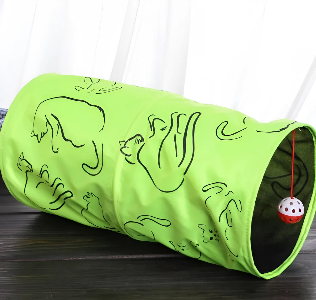 Foldable cat toy tunnel with printed design, 25 cm diameter and 51 cm length, for indoor cats