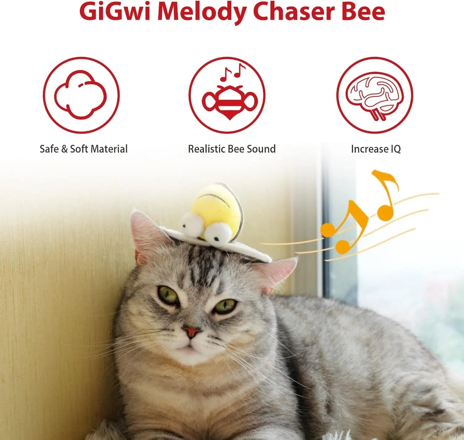 Yellow bee-shaped flannelette cat toy with motion-activated squeaking feature for interactive indoor play
