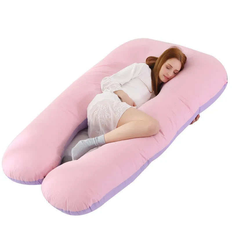Large U-shaped pregnancy pillow with waist belt and removable cover in pure cotton or crystal velvet fabric